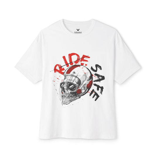 Ride Safe Skull Oversized Tee, Graphic Shirt, Casual Streetwear, Gift for Bikers, Summer Essentials, Edgy Fashion Statement