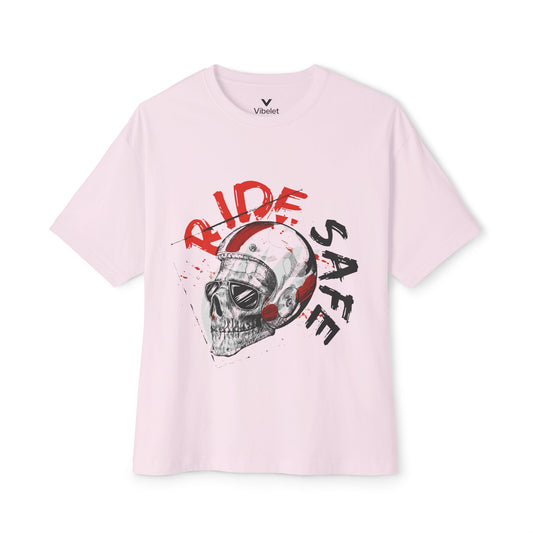 Ride Safe Skull Oversized Tee, Graphic Shirt, Casual Streetwear, Gift for Bikers, Summer Essentials, Edgy Fashion Statement